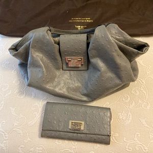 Kate Spade Grey Alligator Texture Bag with matching wallet.